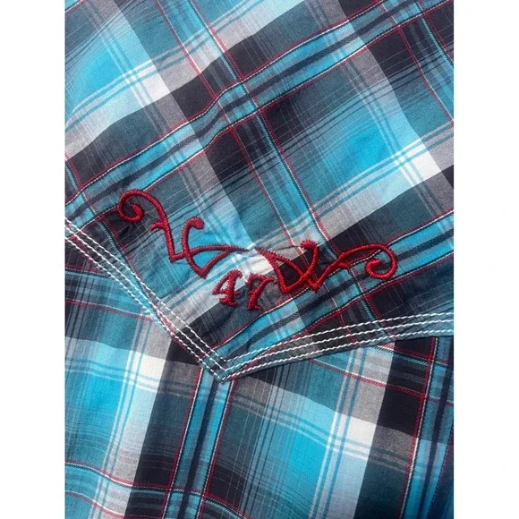 Rock 47 by Wrangler Mens Plaid Western Shirt Long Sleeve Small Blue - Picture 3 of 7